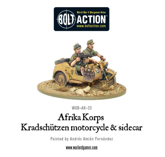Afrika Korps Kradschützen mit Beiwagen-Warlord Games-Radaddel