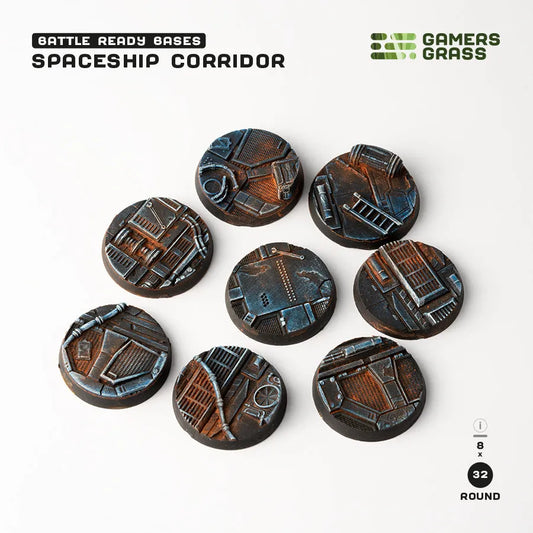 Spaceship Corridor Bases Round 32mm (x8)-Gamers Grass-Radaddel