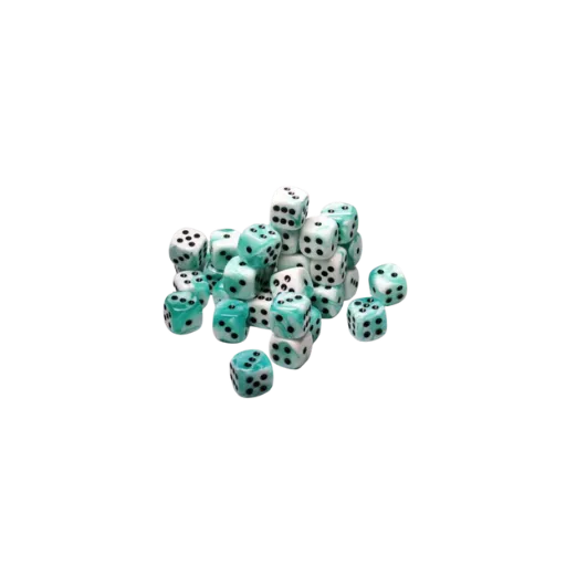 White-Teal w/black Gemini 12mm D6 with pips Dice Blocks (36 Dice)-Chessex-Radaddel