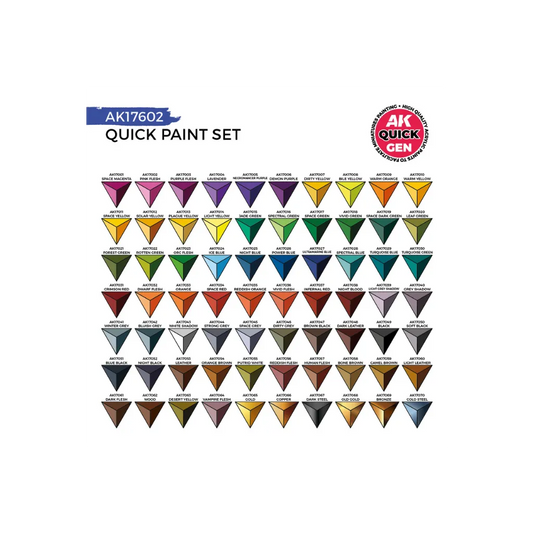 AK QUICK GEN Paint Set 72 Colors (2 Brushes)-AK-Interactive-Radaddel