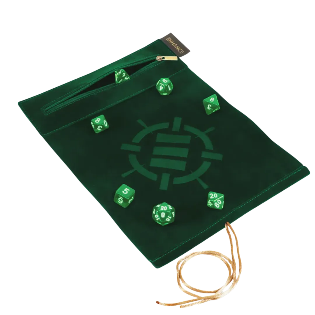 ENHANCE Roll on a Scroll Dice Rolling Mat & 7pc Acrylic Dice Set Green-Accessory Power Europe-Radaddel