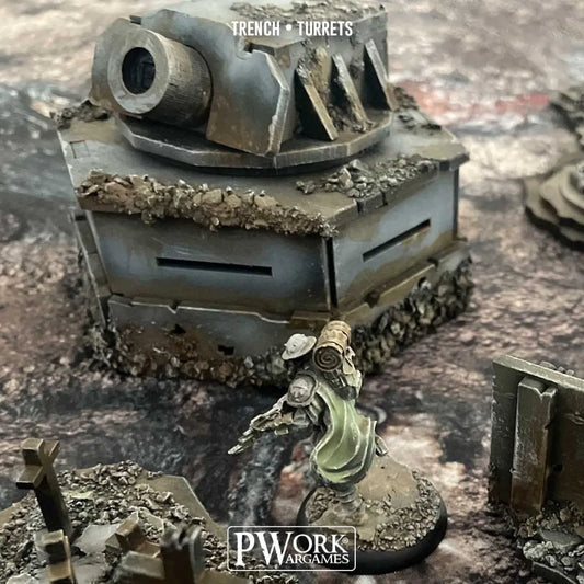 MDF Terrain Trench Turrets-PWork Wargames-Radaddel