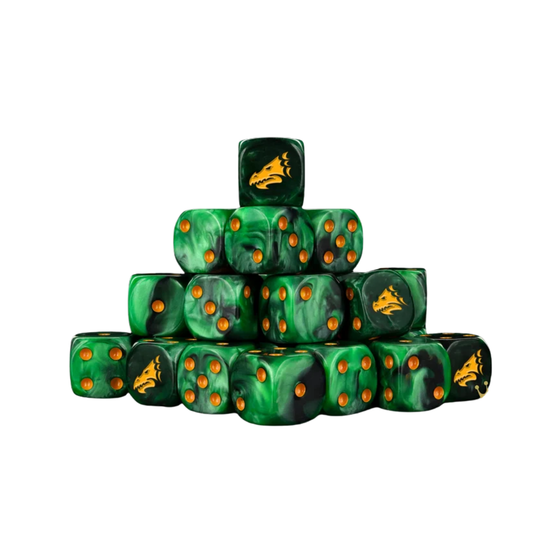 Drake - Green & Gold Dice 16mm Round (25 Stück)