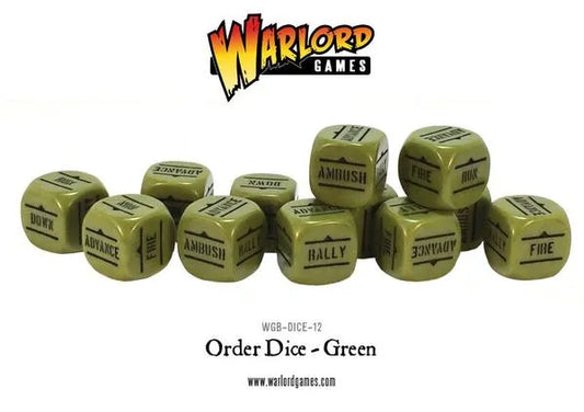 Bolt Action Orders Dice - Green (12)-Warlord Games-Radaddel