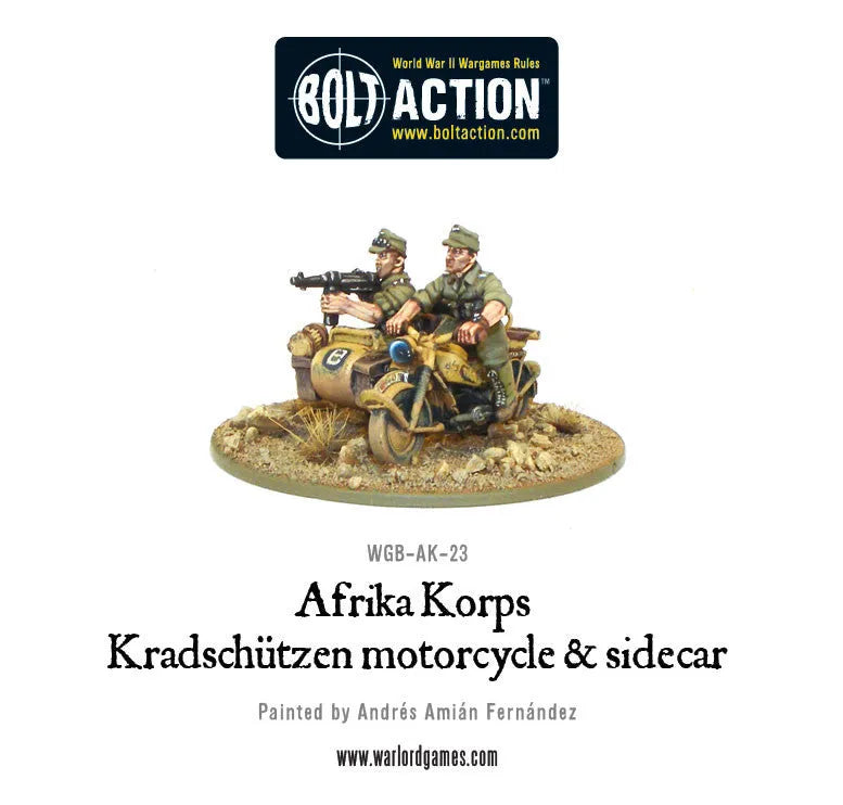 Afrika Korps Kradschützen mit Beiwagen-Warlord Games-Radaddel