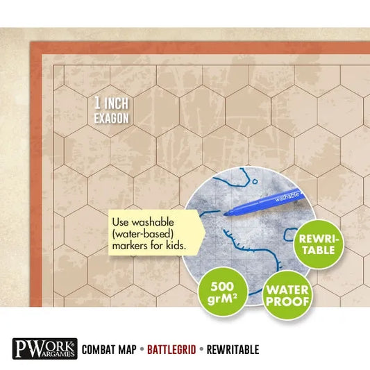 RPG Rewritable Hexagon Battlegrid 36x48"-PWork Wargames-Radaddel
