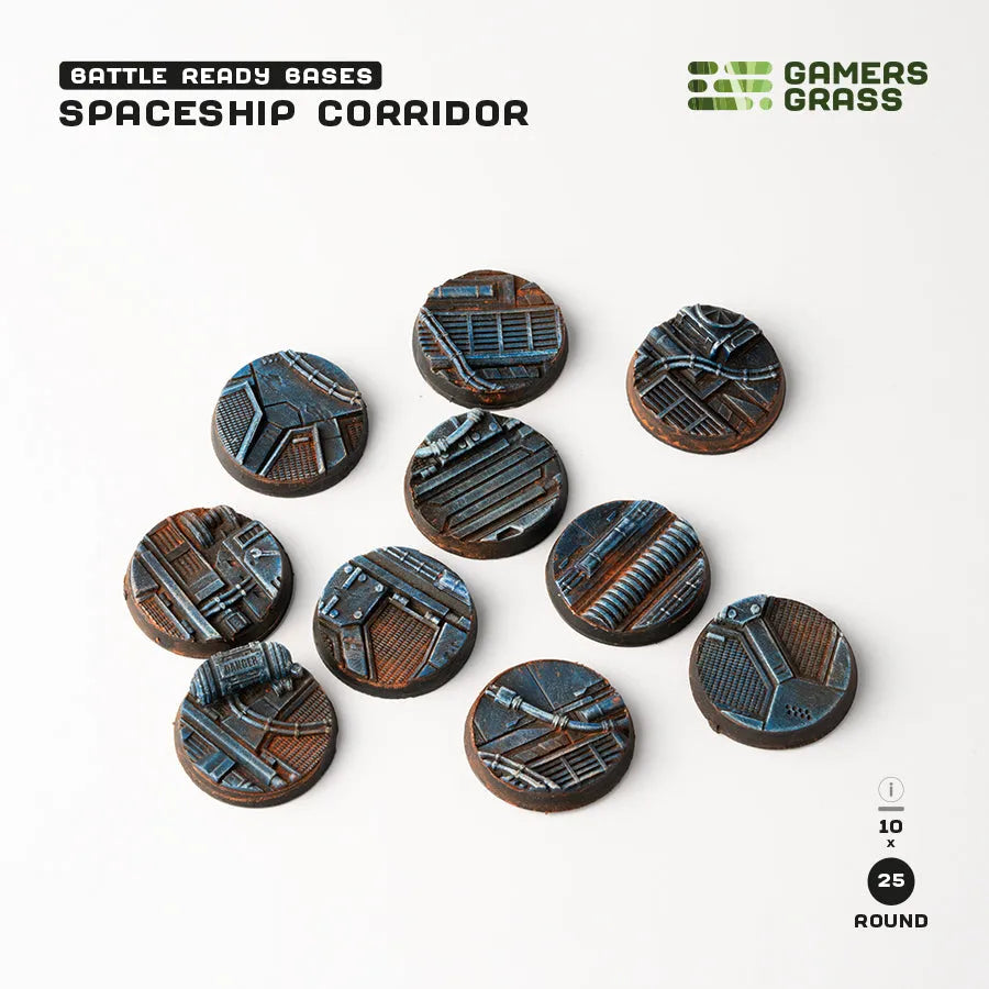 Spaceship Corridor Bases Round 25mm (x10)-Gamers Grass-Radaddel