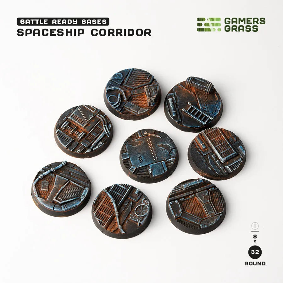 Spaceship Corridor Bases Round 32mm (x8)-Gamers Grass-Radaddel