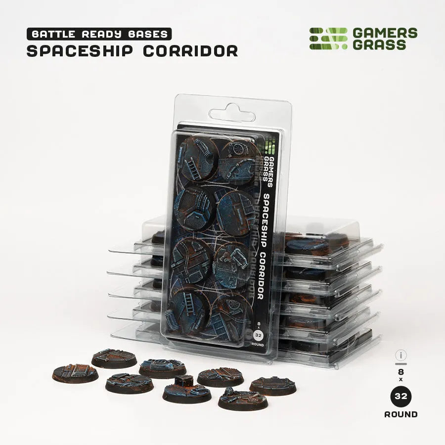 Spaceship Corridor Bases Round 32mm (x8)-Gamers Grass-Radaddel