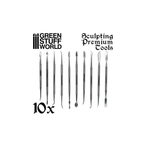 10x Modellierwerkzeug Set Edelstahl mit Ledertasche-Greenstuff World-Radaddel