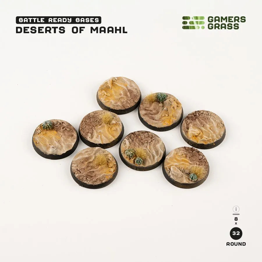 Deserts of Maahl Bases Round 32mm (x8)-Gamers Grass-Radaddel