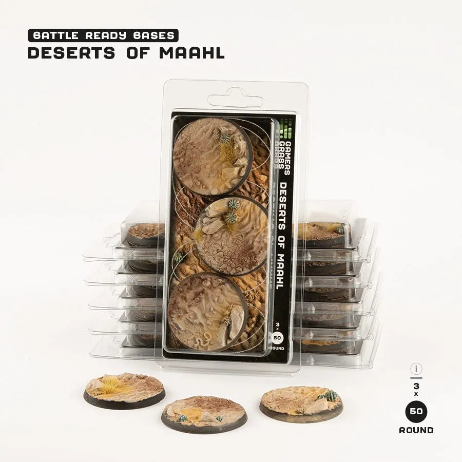 Deserts of Maahl Bases Round 50mm (x3)-Gamers Grass-Radaddel