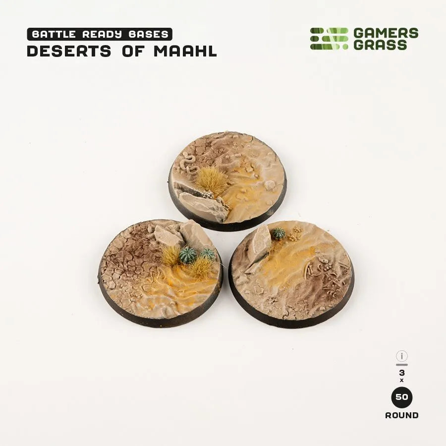 Deserts of Maahl Bases Round 50mm (x3)-Gamers Grass-Radaddel