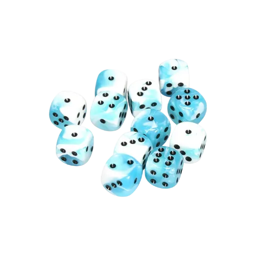 White-Teal w/black Gemini 16mm D6 with pips Dice Blocks (12 Dice)-Chessex-Radaddel