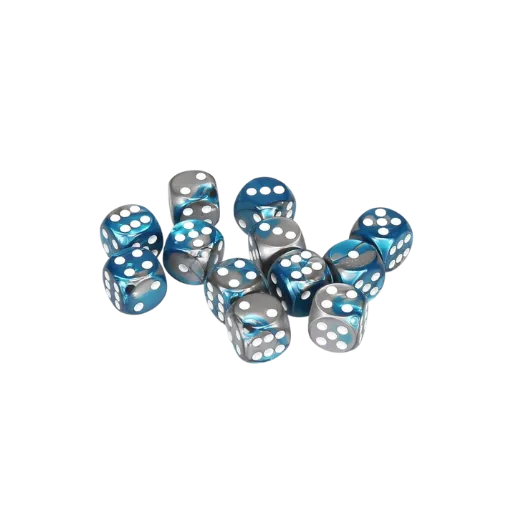 Steel-Teal w/white Gemini 16mm D6 with pips Dice Blocks (12 Dice)-Chessex-Radaddel