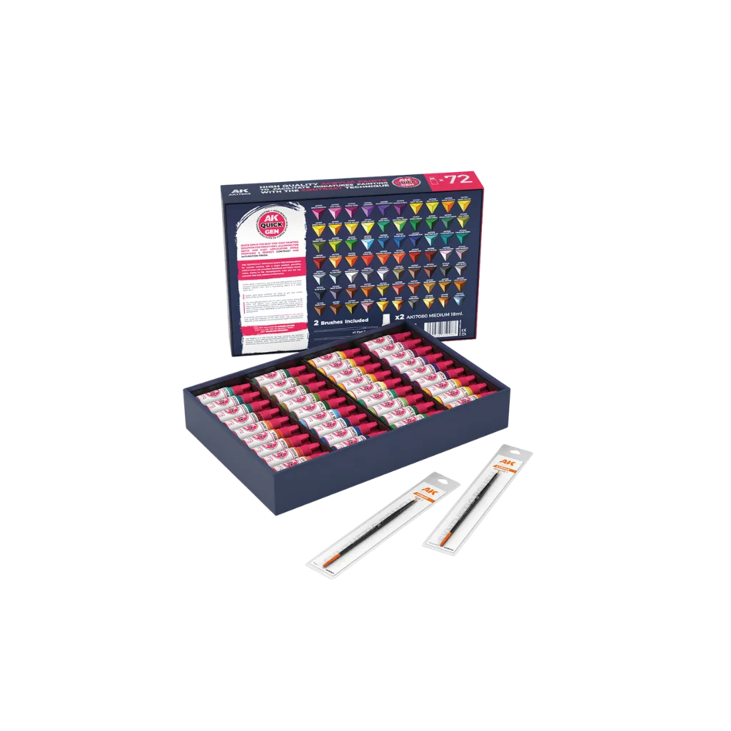 AK QUICK GEN Paint Set 36 colors (2 Brushes)-AK-Interactive-Radaddel