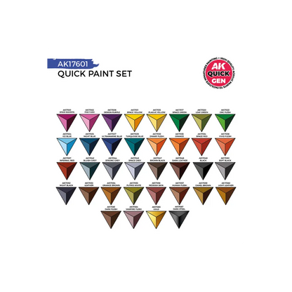 AK QUICK GEN Paint Set 36 colors (2 Brushes)-AK-Interactive-Radaddel