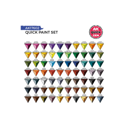AK QUICK GEN Paint Set 72 Colors (2 Brushes)-AK-Interactive-Radaddel
