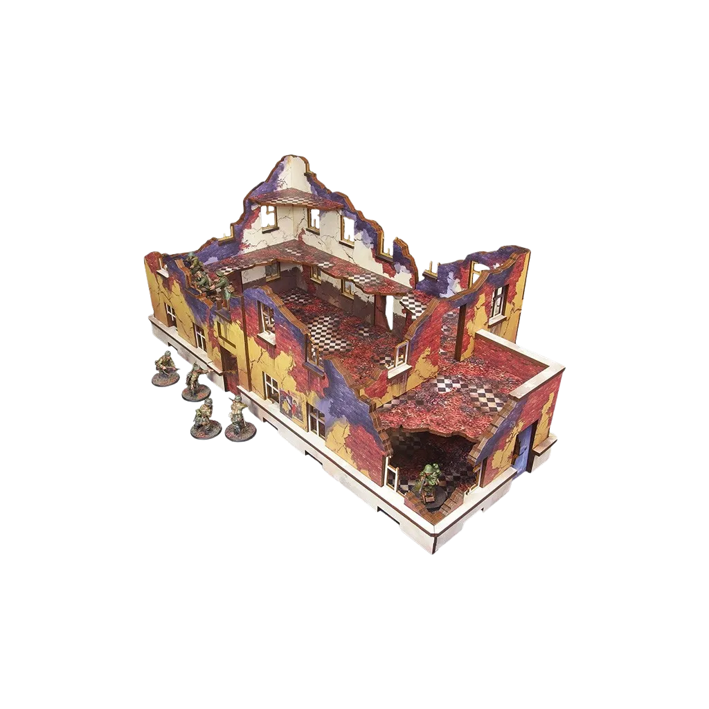 Pre-painted WW2 Ostfront Stalingrad School Left with balcony (1)-Micro Art Studio-Radaddel