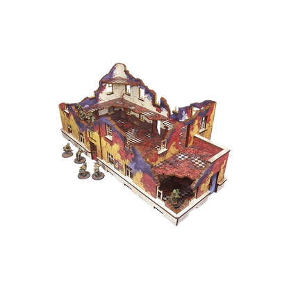 Pre-painted WW2 Ostfront Stalingrad School Left with balcony (1)-Micro Art Studio-Radaddel