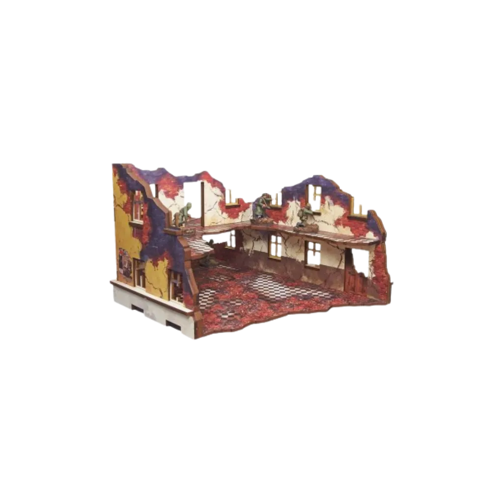 Pre-painted WW2 Ostfront Stalingrad School Left with balcony (1)-Micro Art Studio-Radaddel