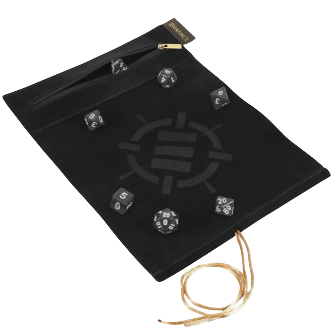 ENHANCE Roll on a Scroll Dice Rolling Mat & 7pc Acrylic Dice Set Black-Accessory Power Europe-Radaddel