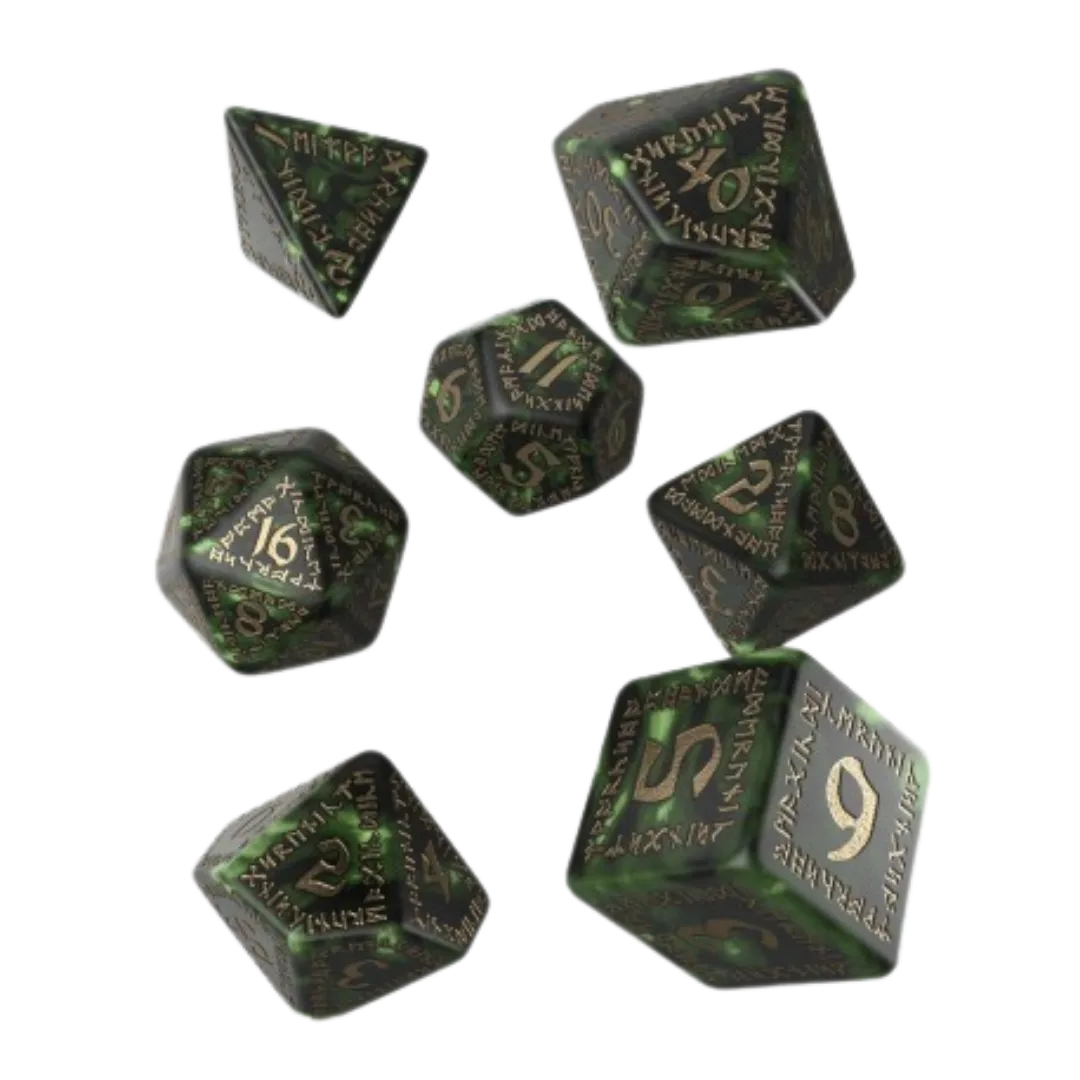 Runic Bottle-green & gold Dice Set-QW Sp. z o.o. UL-Radaddel