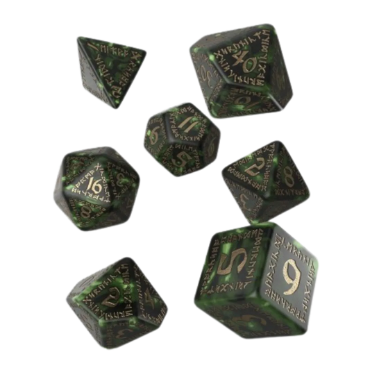 Runic Bottle-green & gold Dice Set-QW Sp. z o.o. UL-Radaddel