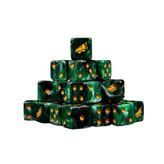 Drake - Green & Gold Dice 16mm Square (25 Stück)