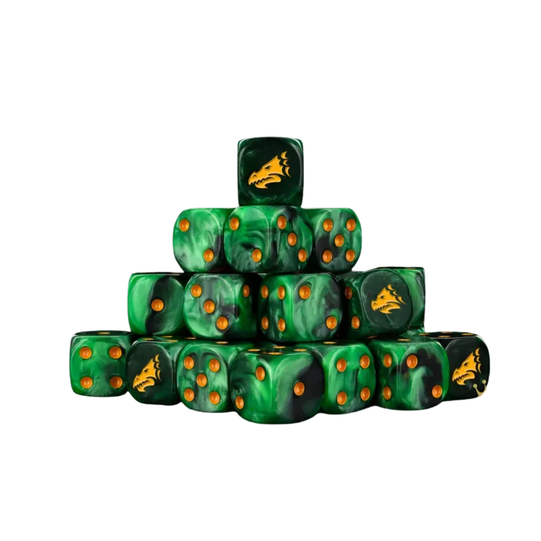 Drake - Green & Gold Dice 16mm Round (25 Stück)-Baron of Dice-Radaddel