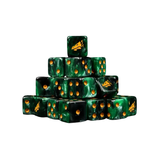 Drake - Green & Gold Dice 16mm Square (25 Stück)-Baron of Dice-Radaddel