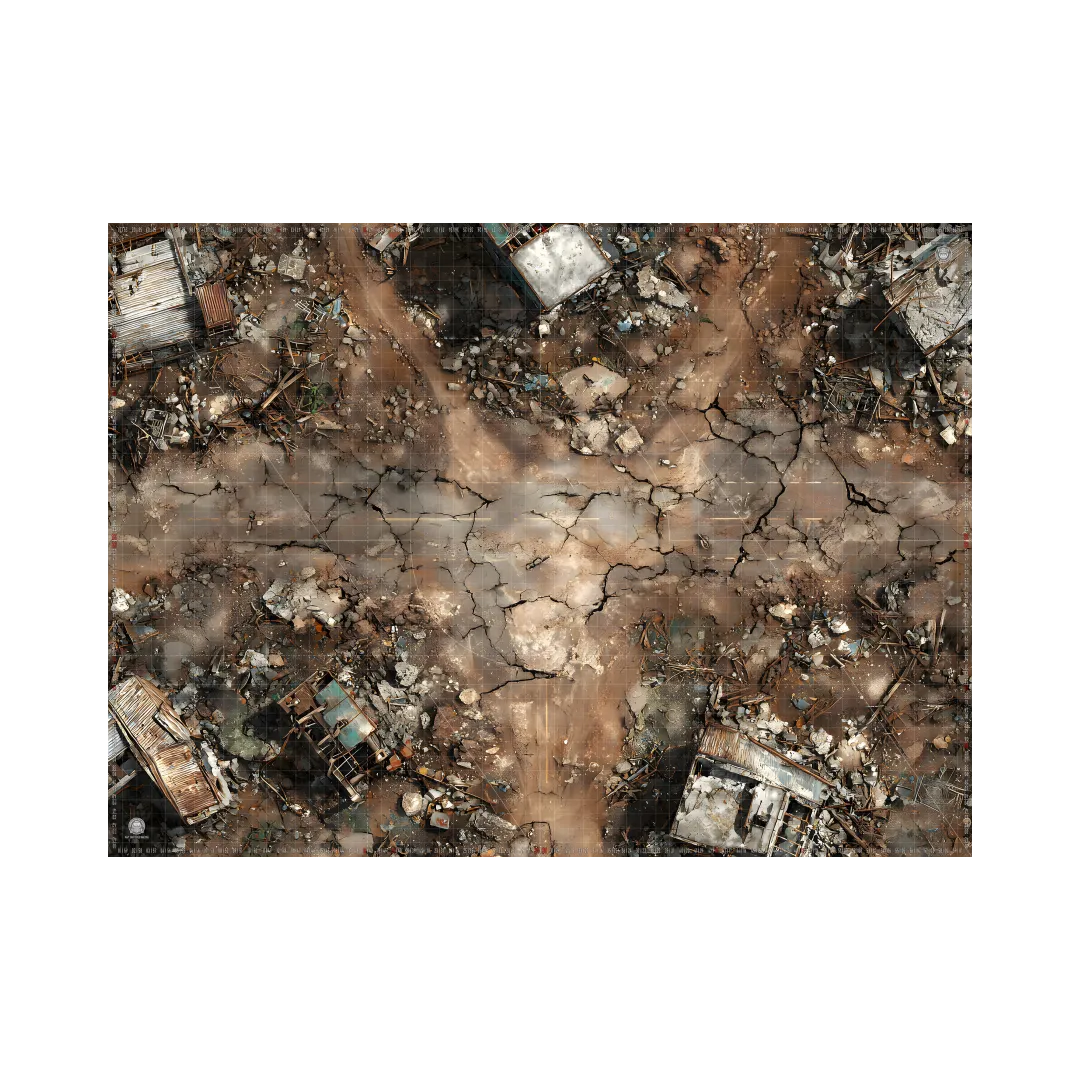 Gaming Mat Neoprene 60x44 - Shattered Warzone with Deployment Zones and Grid-GMS Forge-Radaddel